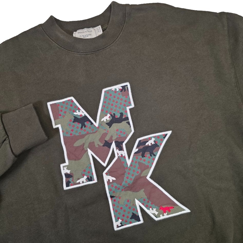 Maison Kitsune MK Camo Fox‎ Crew Neck Sweatshirt Dark Olive Green Men's MEDIUM